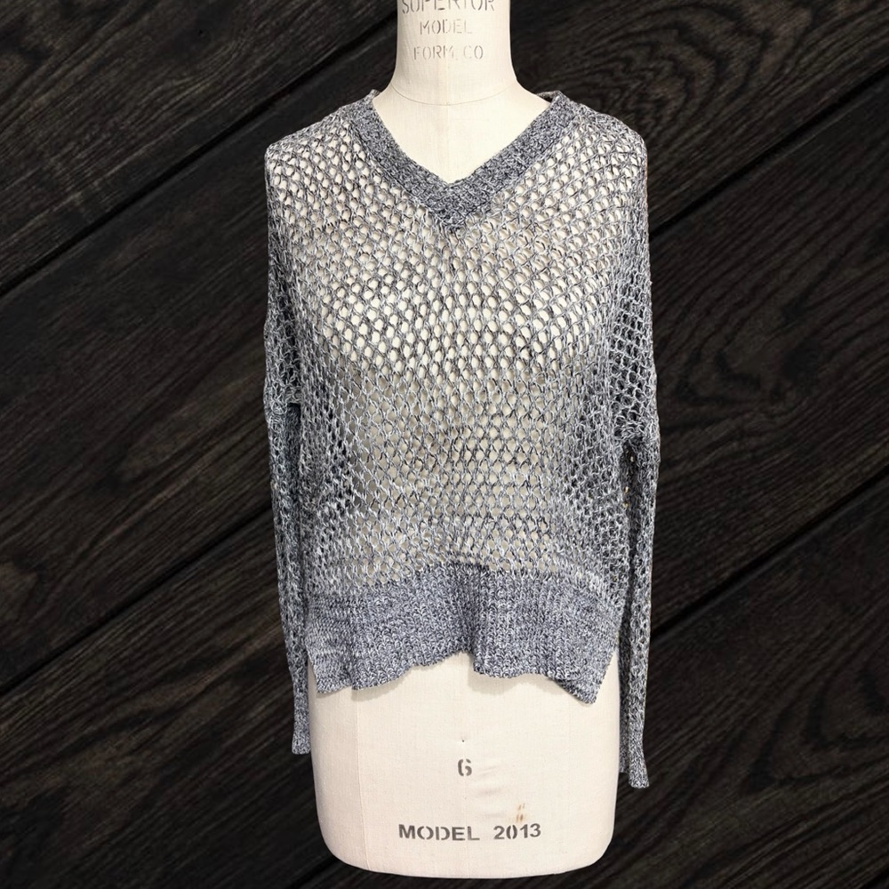 POL Crochet Open-Knit Hooded Pullover Sweater Loose Fit Women's Size Small